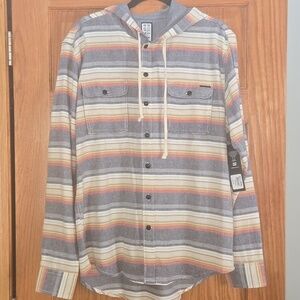 Billabong 100% cotton Striped Hooded Men's Shirt Size MEDIUM